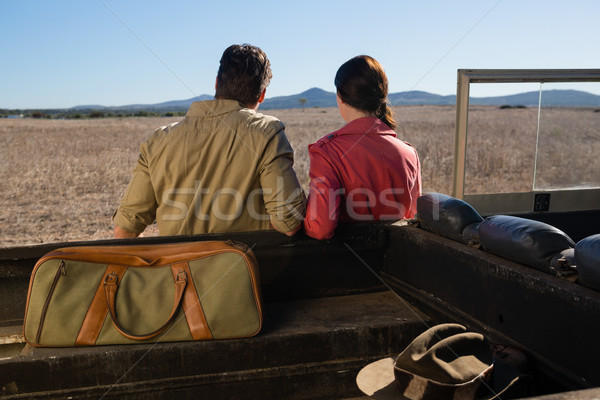 Rear view of couple by off road vehicle looking at landscape Stock photo © wavebreak_media