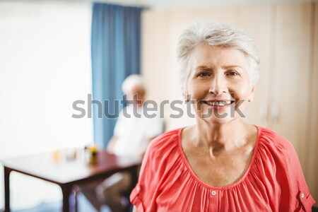 Tükröződés boldog idős nő tükör fürdőszoba Stock fotó © wavebreak_media