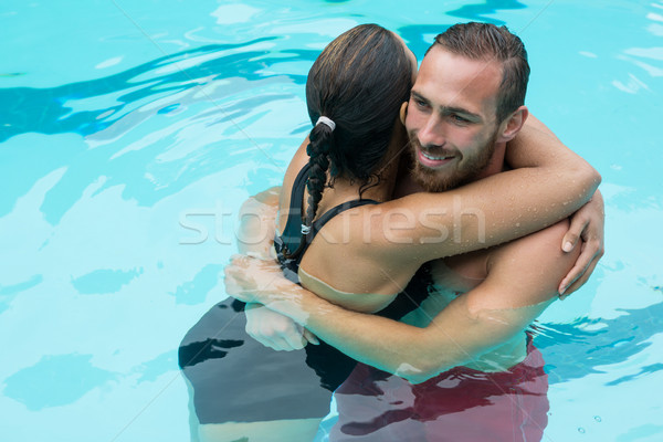 Stock fotó: Pár · átkarol · úszómedence · víz · férfi · boldog
