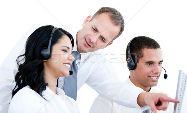 Zakenman praten collega witte telefoon gelukkig Stockfoto © wavebreak_media