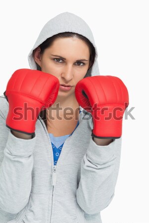 Foto d'archivio: Femminile · boxer · indossare · maglione · bianco · sport