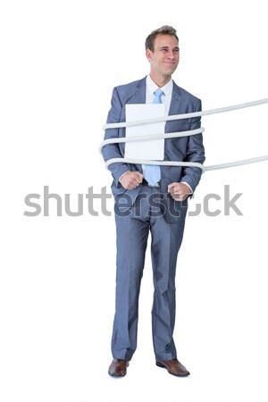 Jeune homme écran blanche ordinateur [[stock_photo]] © wavebreak_media