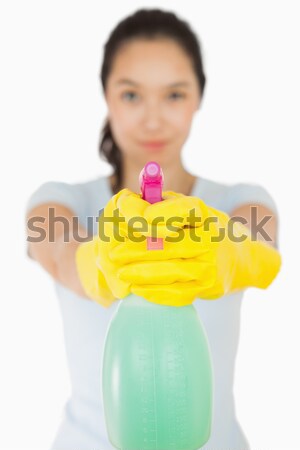 Lächelnde Frau gelb Handschuhe vor glücklich weiblichen Stock foto © wavebreak_media