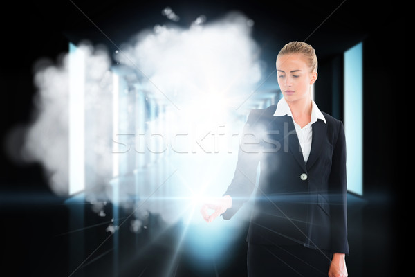 Mujer de negocios tocar luz compuesto digital negocios Foto stock © wavebreak_media