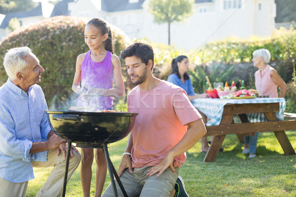 Zdjęcia stock: Ojciec · dziadek · oglądania · dziewczyna · grill · parku