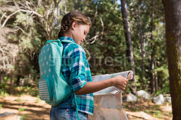 Girl reading the map in the forest Stock photo © wavebreak_media