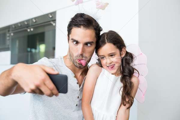 Foto stock: Padre · hija · caras · toma · autorretrato