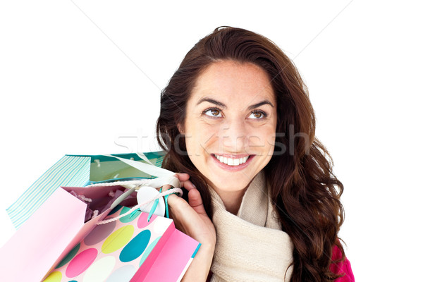Glimlachende vrouw witte vrouw achtergrond Stockfoto © wavebreak_media