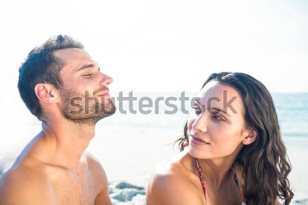 情侶 坐在 游泳池 背面 水 商業照片 © wavebreak_media