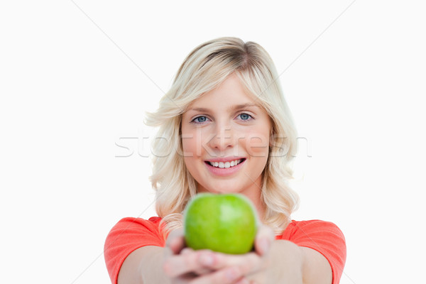 Femme souriante délicieux vert pomme blanche [[stock_photo]] © wavebreak_media