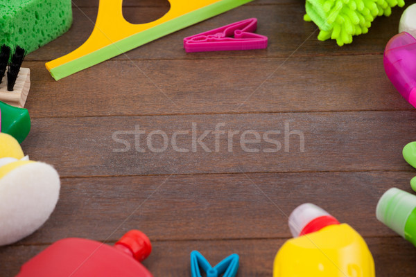 Cleaning equipments arranged on wooden floor Stock photo © wavebreak_media