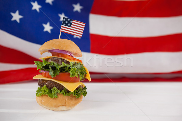 Сток-фото: гамбургер · американский · флаг · таблице · синий · флаг