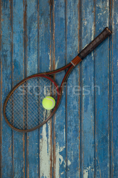 Ansicht braun Tennisschläger Ball blau Holztisch Stock foto © wavebreak_media