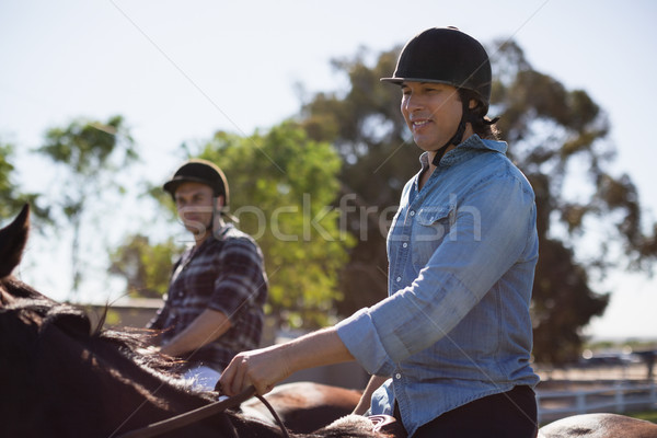 Kettő férfi barátok lovaglás ló ranch Stock fotó © wavebreak_media