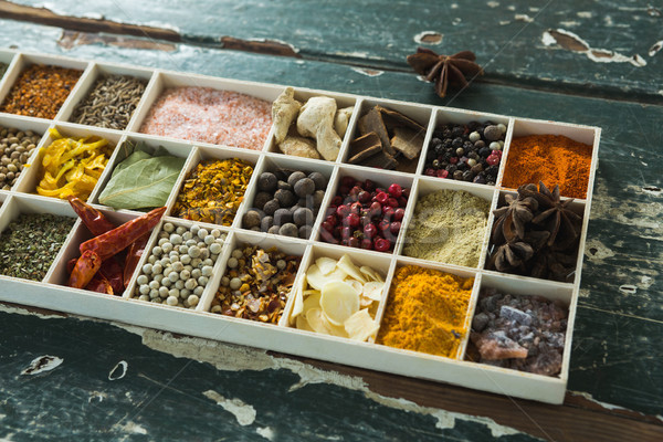 Various spices on wooden table Stock photo © wavebreak_media