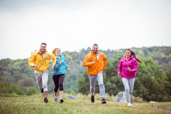 Stock fotó: Barátok · jogging · túrázik · vidék · boldog · természet