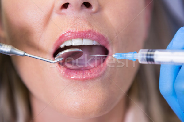Stock foto: Ansicht · Zahnarzt · halten · Spritze · Patienten
