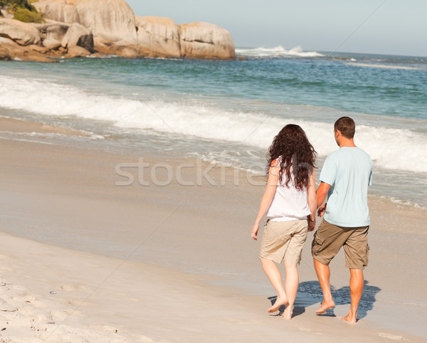 Zdjęcia stock: Para · spaceru · plaży · dziewczyna · miłości · kobiet