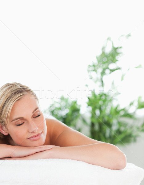 Close up of a blonde smiling woman lying on a lounger with closed eyes in a wellness center Stock photo © wavebreak_media