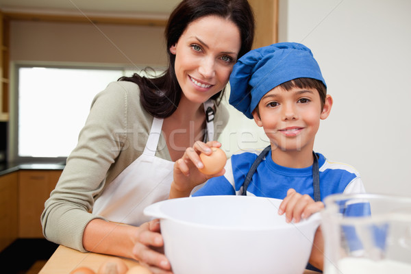 Stockfoto: Moeder · zoon · cake · samen · keuken