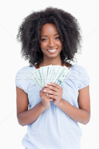 [[stock_photo]]: Jeune · femme · coiffure · souriant · fan