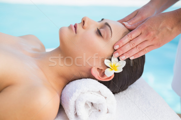спокойный брюнетка голову массаж за пределами Spa Сток-фото © wavebreak_media