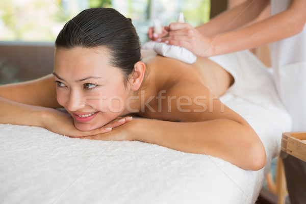 Smiling brunette getting a herbal compress massage Stock photo © wavebreak_media