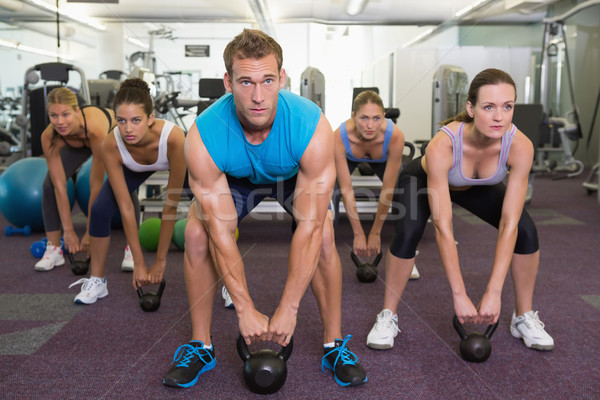 Stock fotó: Izmos · oktató · vezető · kettlebell · osztály · tornaterem