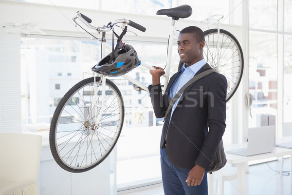 Gelukkig zakenman fiets kantoor shirt Stockfoto © wavebreak_media