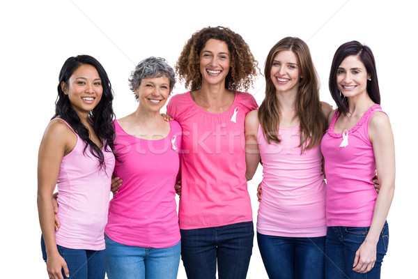 Glimlachend vrouwen roze poseren borstkanker bewustzijn Stockfoto © wavebreak_media