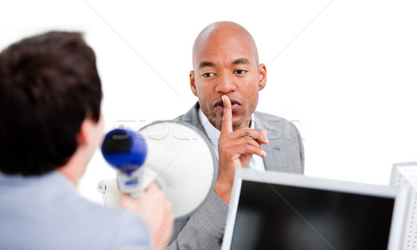 üzletember kérdez kolléga kiabál megafon iroda Stock fotó © wavebreak_media