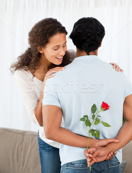 Stockfoto: Mooie · vrouw · bevinding · steeg · verborgen · vriendje · permanente