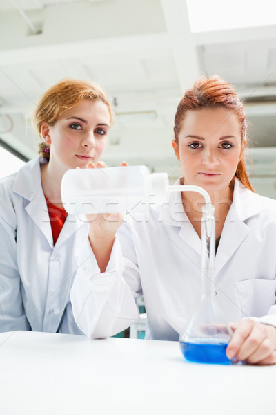 Portrait of cute scientists doing an experiment while looking at the camera Stock photo © wavebreak_media