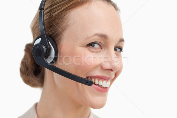 Portrait femme d'affaires casque blanche sourire secrétaire [[stock_photo]] © wavebreak_media