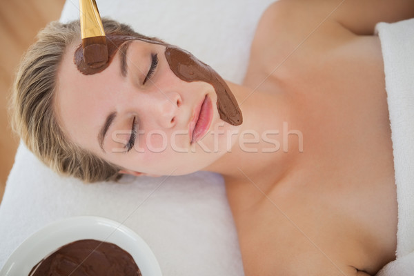 Stock fotó: Gyönyörű · szőke · nő · csokoládé · kezelés · gyógyfürdő · hotel