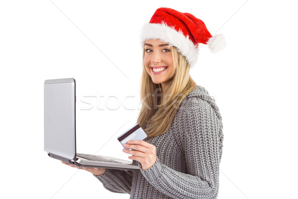 Foto stock: Compras · on-line · laptop · branco