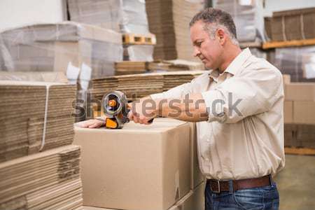 Foto stock: Sonriendo · almacén · trabajador · toma · cuadro · grande