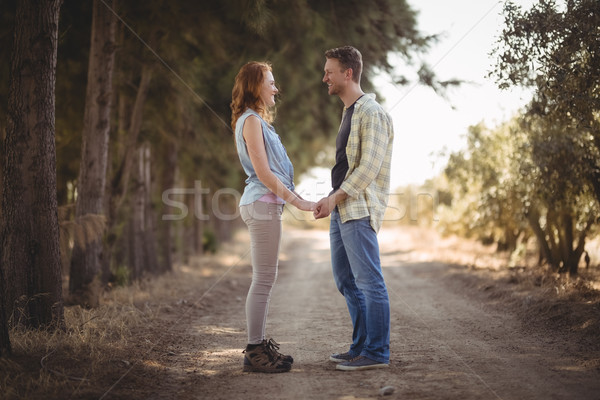 Young couple holding hands while standing on dirt road at olive farm Stock photo © wavebreak_media