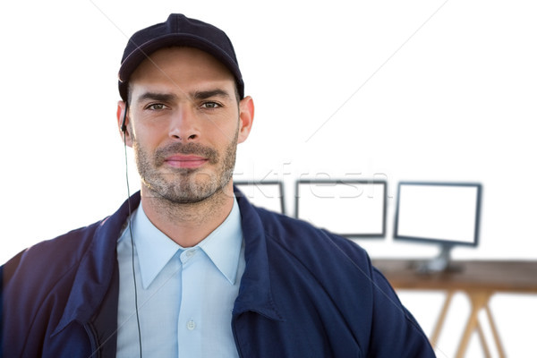 Portret bezpieczeństwa oficer komputerów słuchania komputera Zdjęcia stock © wavebreak_media