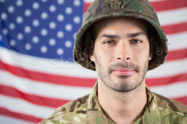 Közelkép katona amerikai zászló férfi zászló jókedv Stock fotó © wavebreak_media