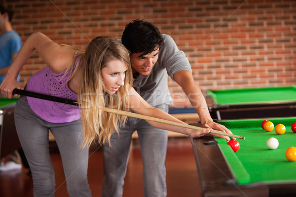 Young couple playing snooker in a home student Stock photo © wavebreak_media