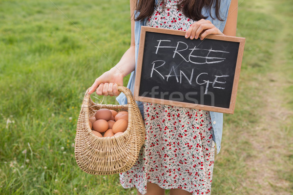 Woman holding basket of free range eggs Stock photo © wavebreak_media