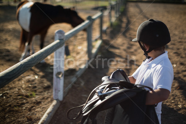 Nino caballo silla de montar verano Foto stock © wavebreak_media