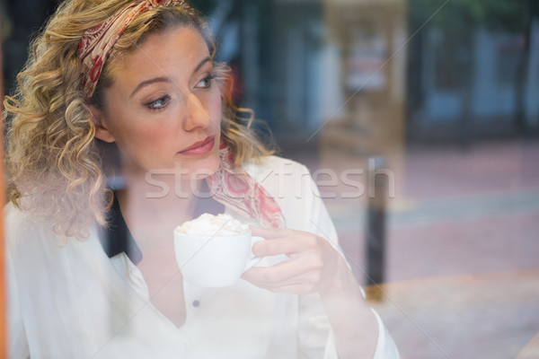 Kadın kahve kafe pencere teknoloji içmek Stok fotoğraf © wavebreak_media