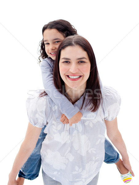 [[stock_photo]]: Animé · mère · fille · ferroutage · blanche · famille