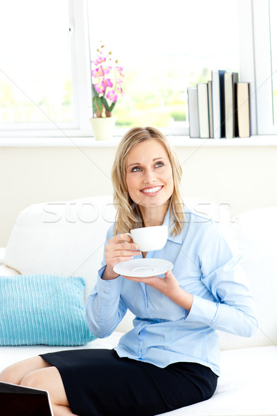 Lächelnd Geschäftsfrau halten Tasse Kaffee Sitzung Stock foto © wavebreak_media