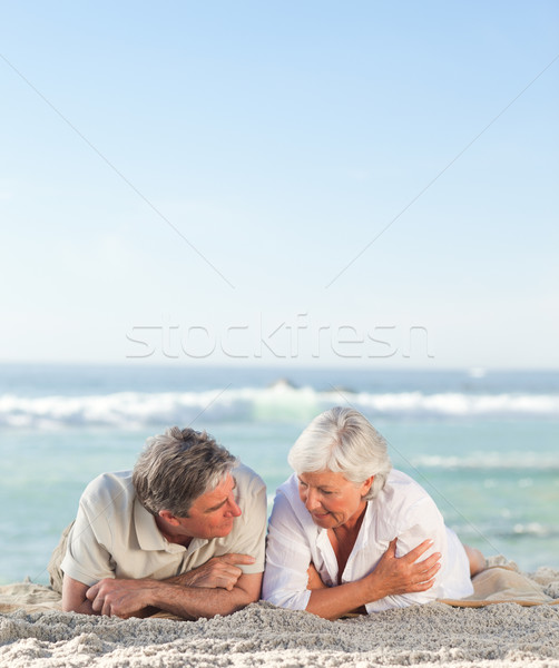 [[stock_photo]]: Maturité · couple · couché · plage · heureux · marche