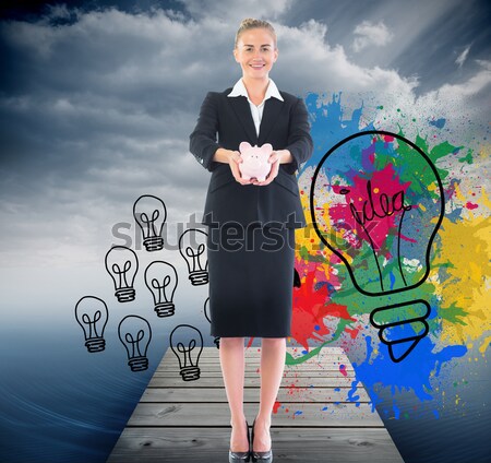 Geschäftsfrau stehen Bild Welt Denken weiblichen Stock foto © wavebreak_media