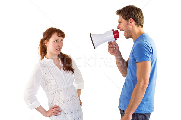 Hombre megáfono mujer blanco hablar Foto stock © wavebreak_media