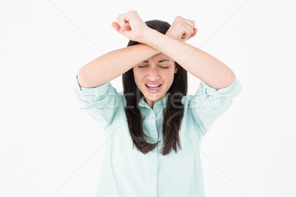 Foto stock: Mujer · llorando · blanco · femenino · fondo · blanco